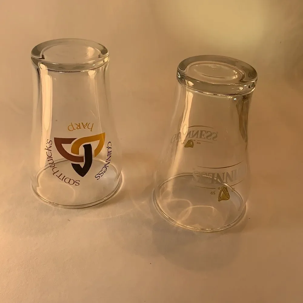Guinness Harp Saoithwicks Beer Tasting Set 2 Glasses 7 Oz Bar Cocktail Party EUC